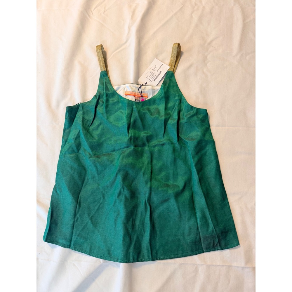 Vilagallo Green Textured Cami Top Gold Metallic Straps Size 38 NWT Spain